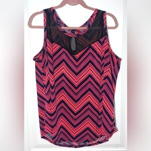 Hot Pink and Navy Blue Sleeveless Blouse 3X